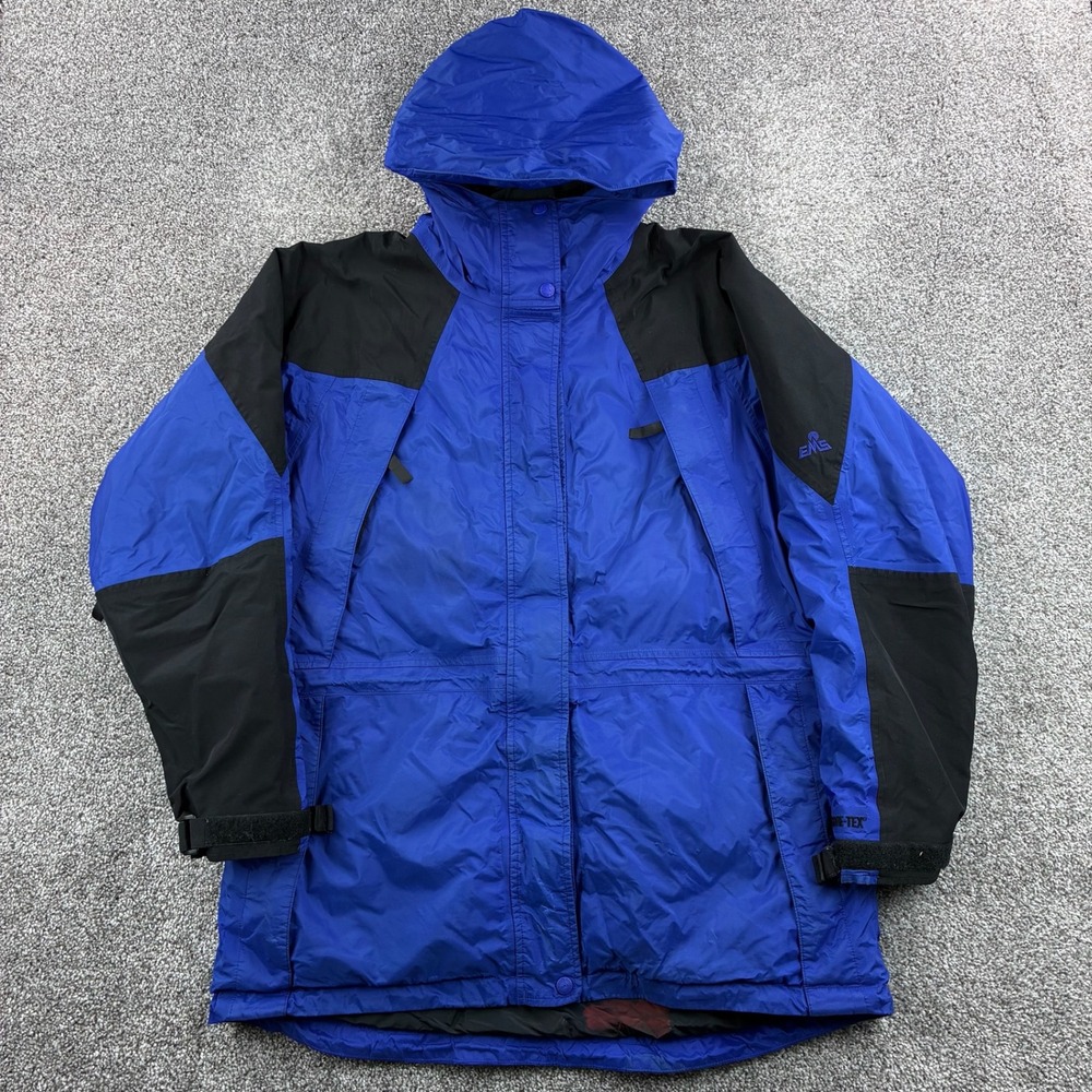 Vintage EMS Gore-Tex Jacket Women's XL Blue Black Hooded Eastern Mountain Sports
